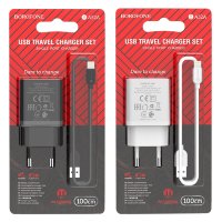 Зарядное устройство BOROFONE BA52A Gamble USB + Кабель USB-Lightning, 2.1A, черный 6931474737328 (МСК)