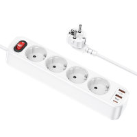 Сетевой фильтр HOCO NS1 Aura, 4 розетки + 2 USB + Type-C, белый 6931474760555 (МСК)