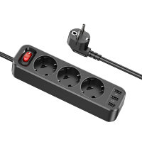 Сетевой фильтр HOCO NS2, 3 розетки + 3 USB, черный 6931474765161 (МСК)