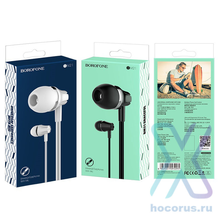 Проводные наушники BOROFONE BM21 Graceful, Jack 3.5mm, 1.2 м, белый, контроллер с микрофоном,3-5 МВт 6957531095101 (МСК) оптом