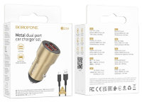АЗУ BOROFONE BZ19 Wisdom, 2*USB + Кабель Type-C, золотой 6974443387407 (МСК)