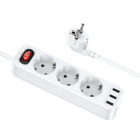Сетевой фильтр HOCO NS2, 3 розетки + 3 USB, белый 6931474765178 (МСК)