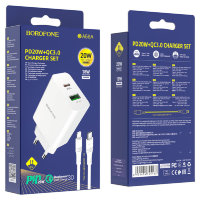 Зарядное устройство BOROFONE BA56A Lavida USB+Type-C + Кабель Type-C-Lightning, белый 6931474745163 (МСК) 