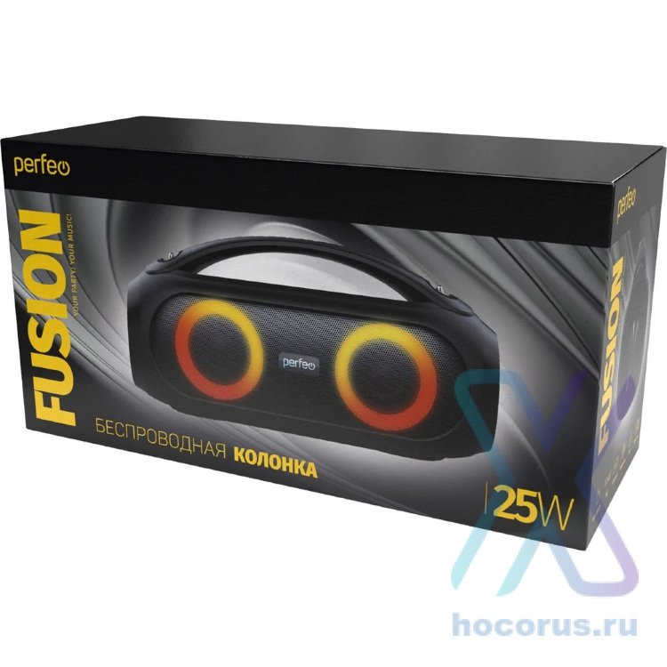 Портативная колонка  Perfeo FUSION  25Wt  LED, FM, TWS, MP3 USB, AUX черная оптом