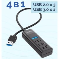 Переходник HOCO HB25 Easy Mix, USB - 1xUSB3.0 + 3xUSB2.0, черный 6931474762412 (МСК)