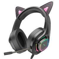 Проводные наушники HOCO W107 Cute, USB+Jack 3.5mm, phantom cat 6931474791252 (МСК)