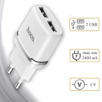 Зарядное устройство HOCO C12 Smart 2*USB, 2.4A, белый 6957531047759 (МСК)