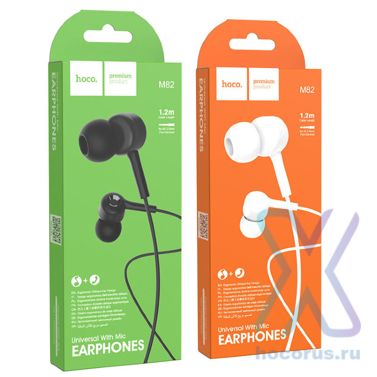 Проводные наушники HOCO M82 La musique, Jack 3.5mm, 1.2 м, белый, с контроллером микрофона 6931474742957 (МСК) оптом