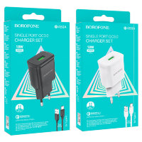 Зарядное устройство BOROFONE BA59A Heavenly USB + Кабель Type-C, белый 6974443380217 (МСК)