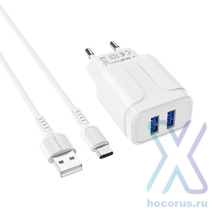 Зарядное устройство BOROFONE BA37A 2.4A 2USB + кабель Type-C White оптом