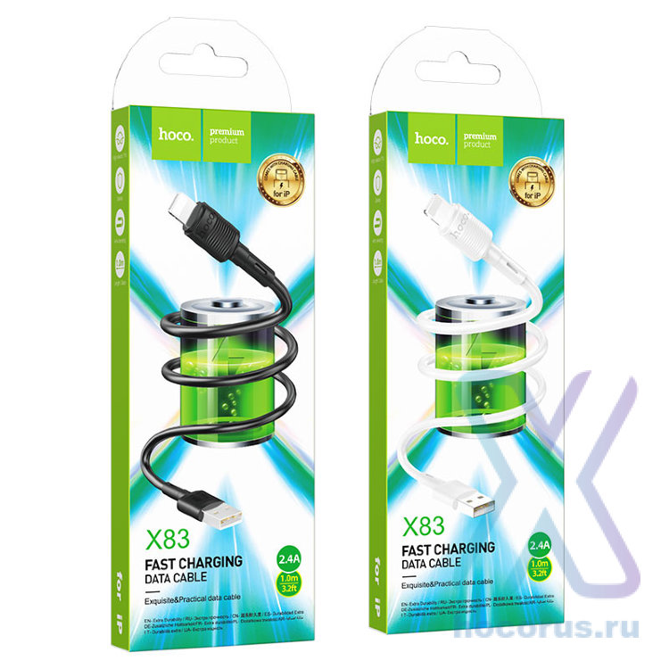 Кабель USB - lightning HOCO X83 силиконовый Black оптом