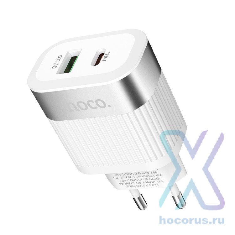 Зарядное устройство HOCO C58A Prominent USB+USB-C, 3A, белый 6931474741523 (МСК) оптом