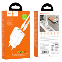 Зарядное устройство HOCO C95A Lineal USB+Type-C + Кабель Type-C/Lightning, 3A, белый 6931474757326 (МСК)