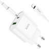 Зарядное устройство HOCO C95A Lineal USB+Type-C + Кабель Type-C/Lightning, 3A, белый 6931474757326 (МСК) оптом