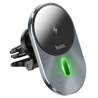 Автомобильный держатель HOCO CA91 Magic magnetic, с беспроводной зарядкой, 5Вт/7,5Вт/10Вт/15Вт, серый, на воздуховод 6931474753465 (МСК)