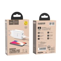 Зарядное устройство HOCO C62A Victoria 2*USB + Кабель USB-Lightning, 2.1A, белый 6957531095002 (МСК)