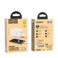 Зарядное устройство HOCO C62A Victoria 2*USB + Кабель USB-Micro, 2.1A, белый 6957531095019 (МСК)