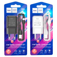 Зарядное устройство HOCO C96A USB + Кабель MicroUSB, 2.1A, белый 6931474766014 (МСК)