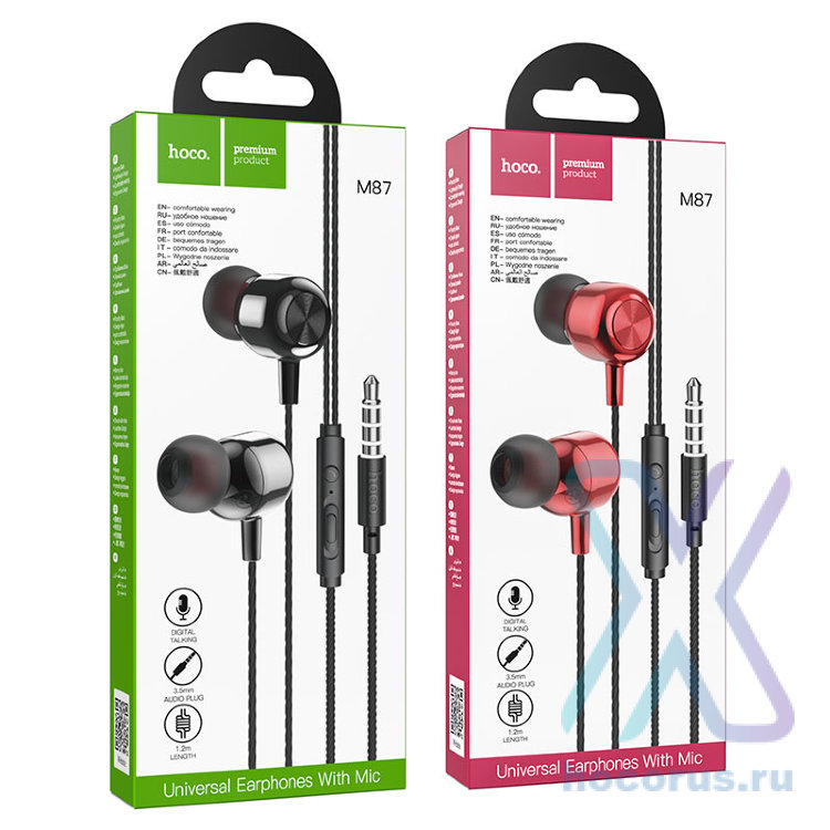 Проводные наушники HOCO M87 String wired, Jack 3.5mm, 1.2 м, черный, контроллер с микрофоном 6931474752772 (МСК) оптом