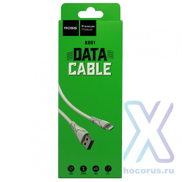 Кабель USB - lightning ROSS K001  1m 2.4A Black оптом