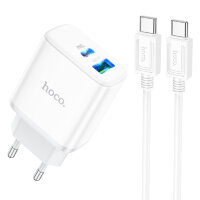 Зарядное устройство HOCO C105A Stage USB+Type-C + Кабель Type-C-Type-C, PD20W, белый 6931474782922 (МСК)