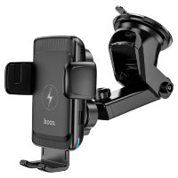 Автомобильный держатель HOCO S35 Smart Alignment, с беспроводной зарядкой, 15Вт/7,5Вт/10Вт, черный, на воздуховод+присоска 6931474761361 (МСК)