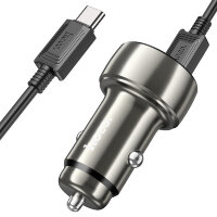 Автомобильное зарядное устройство HOCO Z50 Leader, USB+Type-C + Кабель Type-C-Type-C, 48W, серый металлик 6931474798794 (МСК)