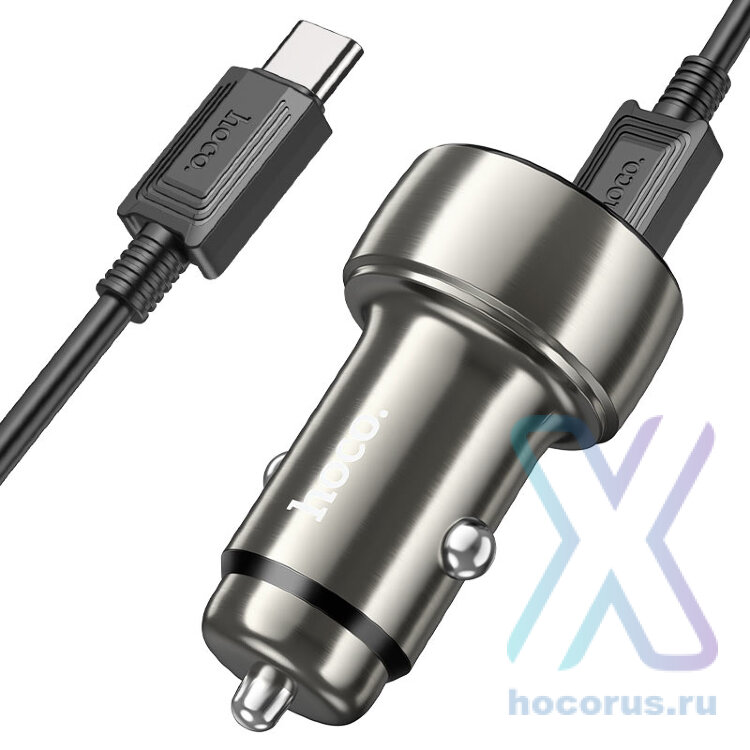 Автомобильное зарядное устройство HOCO Z50 Leader, USB+Type-C + Кабель Type-C-Type-C, 48W, серый металлик 6931474798794 (МСК) оптом