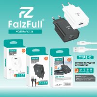 Зарядное устройство FaizFull FC124 2.4A USB + кабель Type-C, цвет: Белый