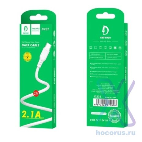 Кабель USB - Type-C VDENMENV (DENMEN) D23T 2.1A 2m White оптом