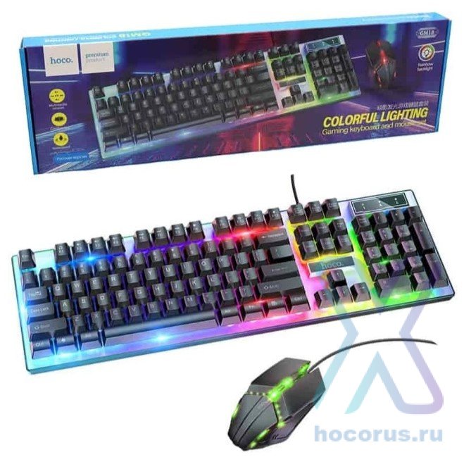 Игровая клавиатура и мышь HOCO GM18 Luminous, черный, Russian version 6931474783684 (МСК) оптом