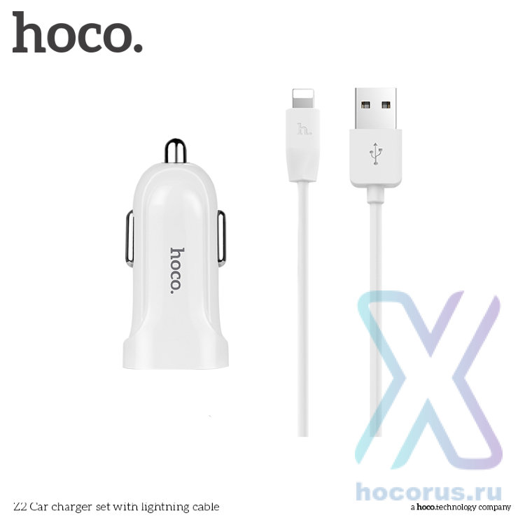Автомобильное зарядное устройство HOCO Z2, USB + Кабель USB-Lightning, 1.5A, белый 6957531067771 (МСК) оптом