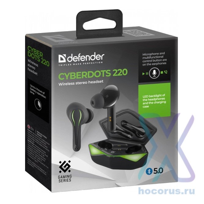Bluetooth - гарнитура Defender CyberDots 220 Black/Green оптом