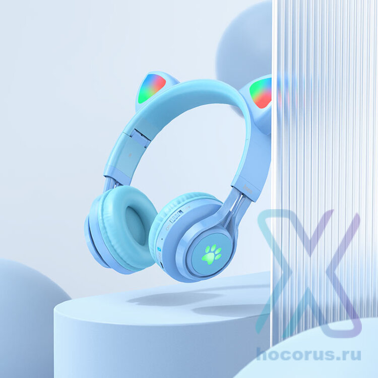 Наушники полноразмерные HOCO W39 Cat ear headphones with mic Голубой оптом