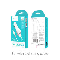 Автомобильное зарядное устройство HOCO Z23 grand style, 2*USB + Кабель USB-Lightning, 2.4A, 12 Вт, белый 6957531078012 (МСК)