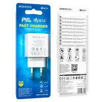 Зарядное устройство BOROFONE BA67A USB+Type-C, 3A, 20W, белый 6974443383997 (МСК)