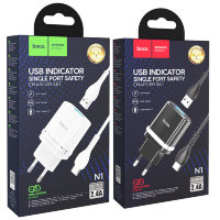 Зарядное устройство HOCO N1 Ardent USB + Кабель USB-Type-C, 2.4A, черный 6931474730978 (МСК)