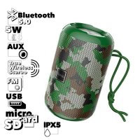 Беспроводная колонка HOCO HC1 Trendy, Bluetooth, 1200 мАч, 5 Вт, зеленый камуфляж, FM, TF, AUX 6931474740212 (МСК)
