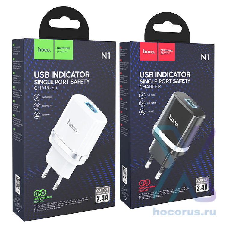 Зарядное устройство HOCO N1 Ardent USB, 2.4A, белый 6931474730923 (МСК) оптом