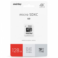 128 Gb microSD Smartbuy Class10 PRO U3 R/W:90/70 MB/s с адаптером