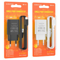 Зарядное устройство BOROFONE BA68A Glacier USB + Кабель Type-C, 2.1A, белый 6974443385731 (МСК)