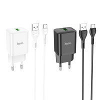 Зарядное устройство HOCO N26 Maxim USB + Кабель MicroUSB, 18W, белый 6931474783417 (МСК)