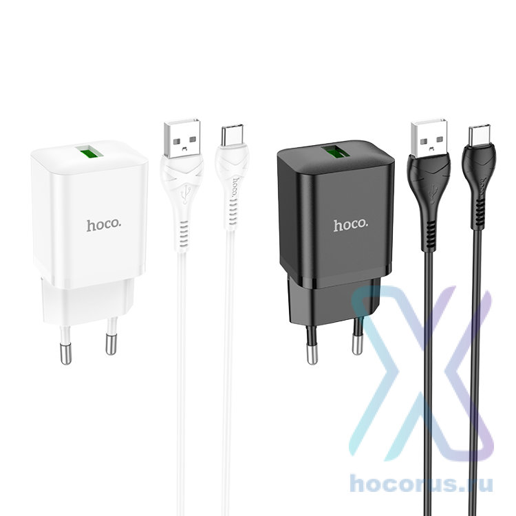 Зарядное устройство HOCO N26 Maxim USB + Кабель MicroUSB, 18W, белый 6931474783417 (МСК) оптом