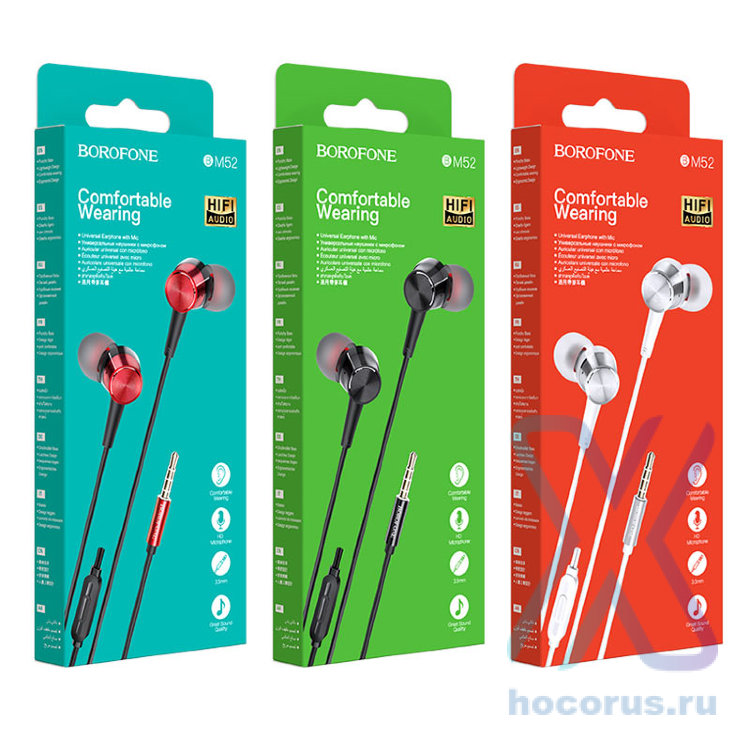 Проводные наушники BOROFONE BM52 Revering, Jack 3.5mm, 1.2 м, красный, контроллер с микрофоном 6931474728913 (МСК) оптом