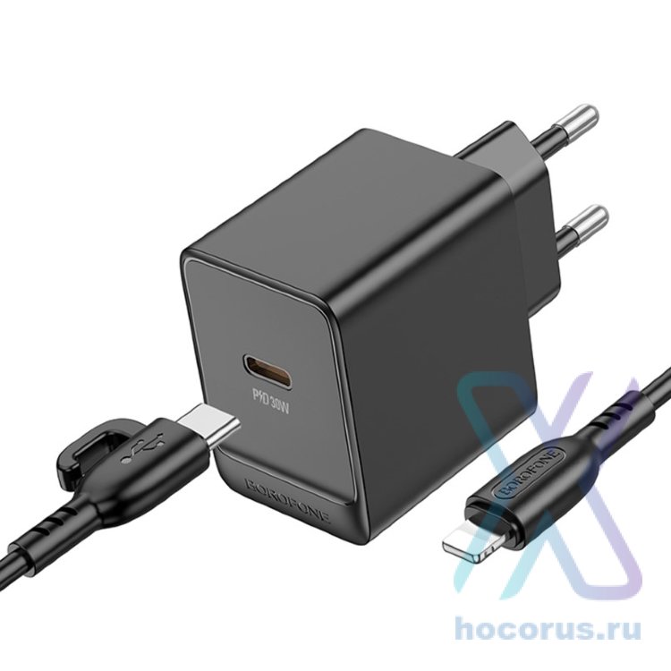 Зарядное устройство BOROFONE BAS15A PD30W Type-C + кабель Lightning Black оптом