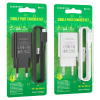 Зарядное устройство BOROFONE BA68A Glacier USB + Кабель MicroUSB, 2.1A, белый 6974443385717 (МСК)
