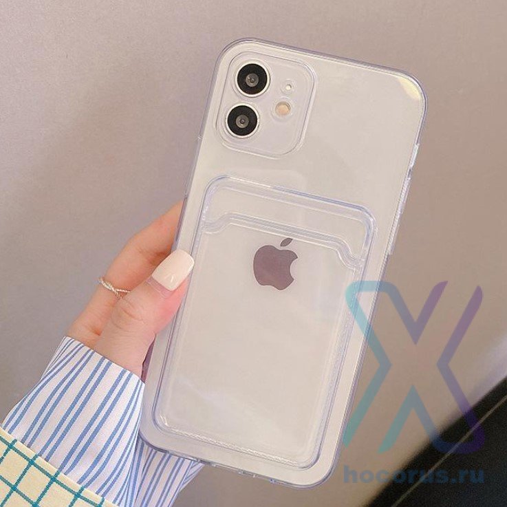 Накладка силиконовая IPhone 11 прозрачная с визитницей оптом