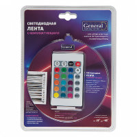 Лента светодиодная General комплект б/п+Лента св/д+пульт ДУ 12V 7.2W/m 30led/m IP20 RGB интер 3м GLS