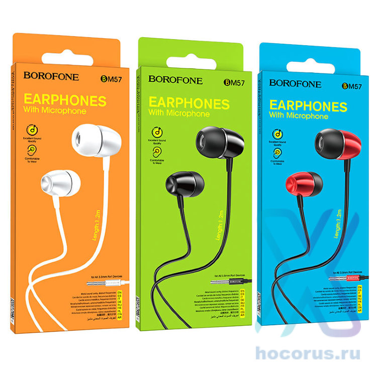 Проводные наушники BOROFONE BM57 Platinum, Jack 3.5mm, 1.2 м, красный, контроллер с микрофоном 6931474739223 (МСК) оптом