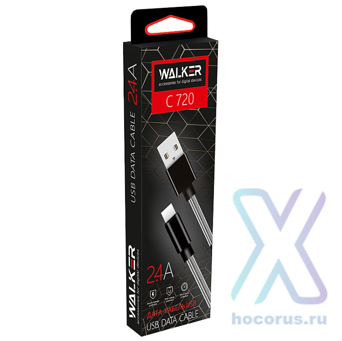 Кабель USB "WALKER" C720 для TYPE-C (2.4А), черный оптом